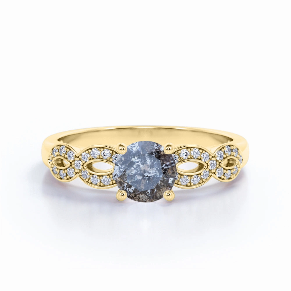0.75 Ct Round Salt and Pepper Diamond Infinity Twisted Engagement Ring Immediate Use Commemorative Gift