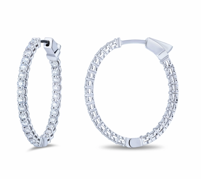 Bremer Jewelry Round Medium Hoop Diamond Earrings in 18K White Gold (1.89ctw) Elegant Pieces Enduring Charm