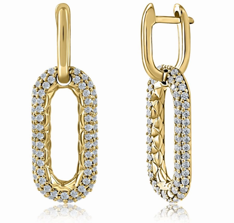 A. JAFFE Quilted Round Dangle Diamond Earrings in 14K Yellow Gold (.67ctw) Timeless Fashion Vivid Charm