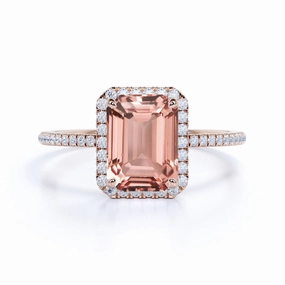 Classic Gift Amazing Article 1.50 ct Emerald Peach Pink Morganite Halo Engagement Ring