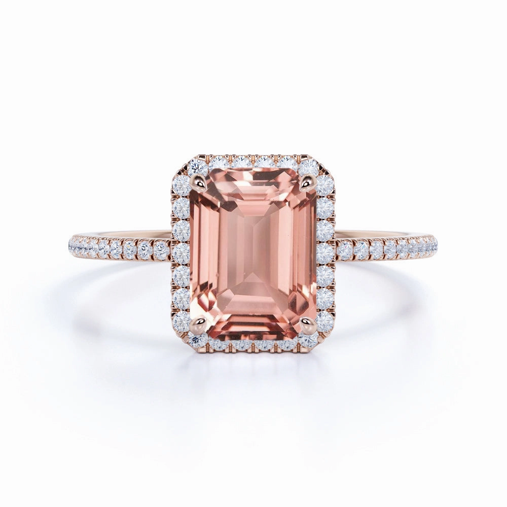 Weekend Look 1.50 ct Emerald Peach Pink Morganite Halo Engagement Ring