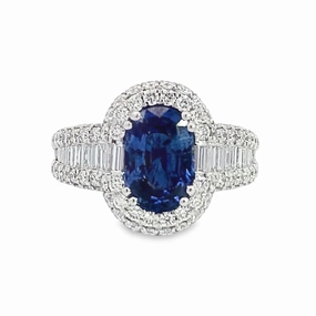 Textile Shine 14K White Gold Diamond and Sapphire Fashion Ring