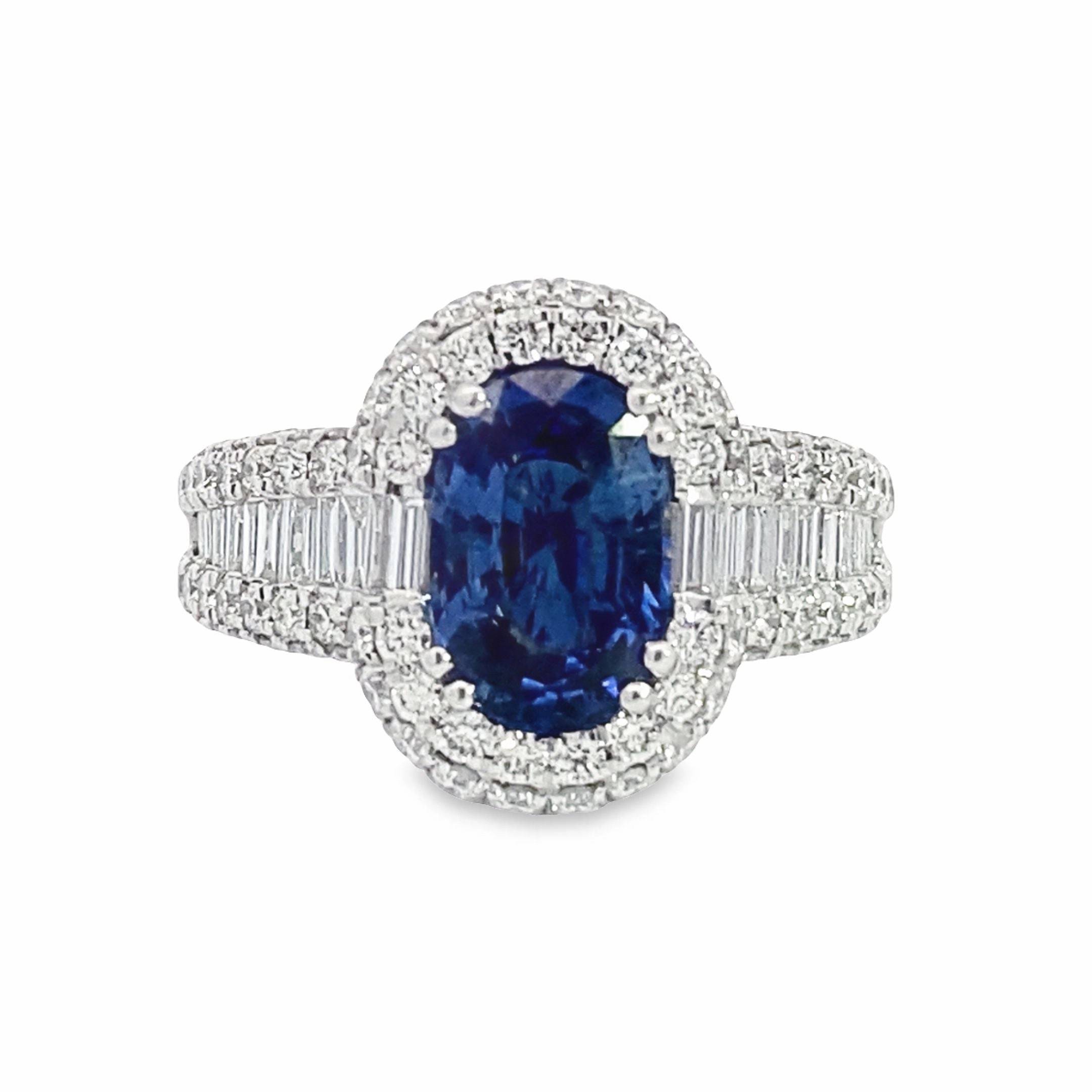 Textile Shine 14K White Gold Diamond and Sapphire Fashion Ring