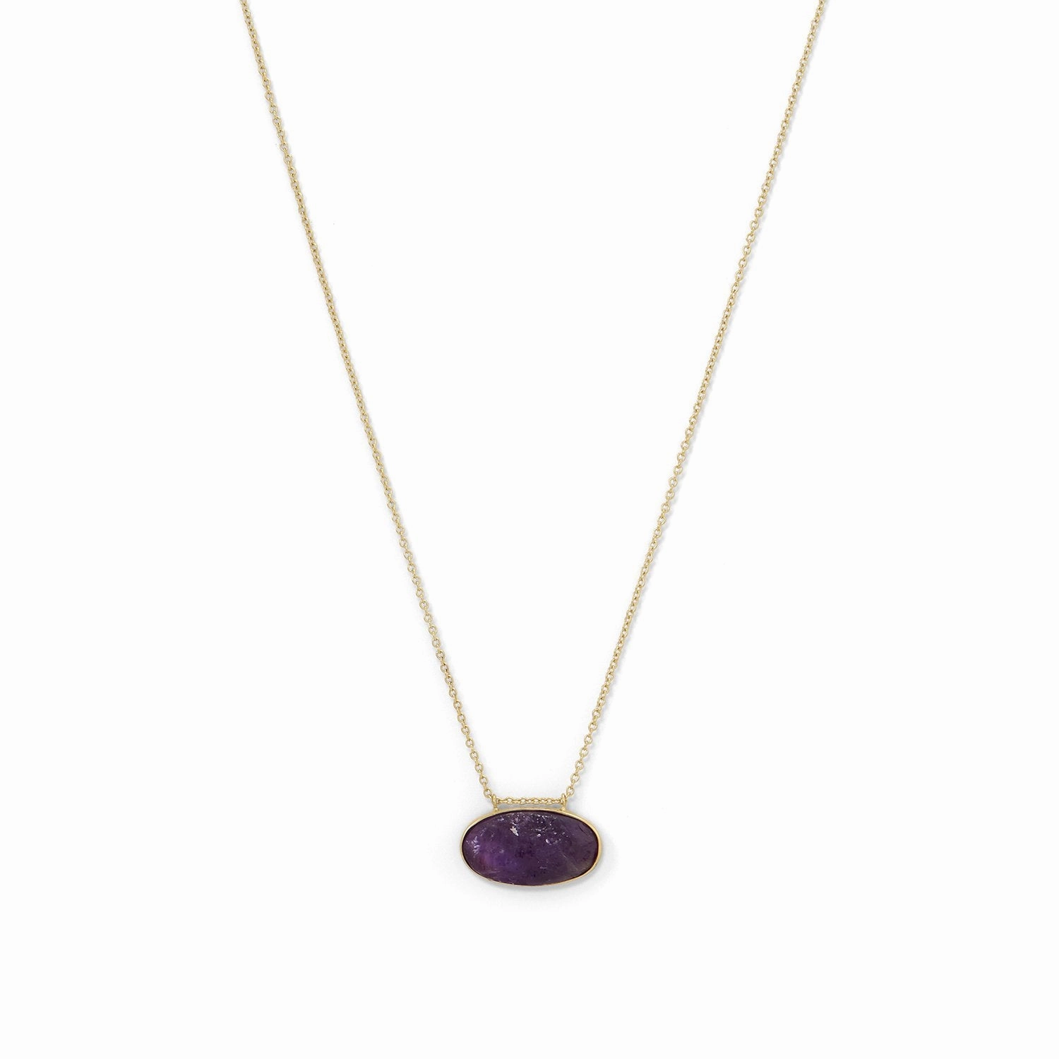 Amethyst Necklace Oval Pendant Slide Gold-plated Sterling Silver Adjustable Refined Detail