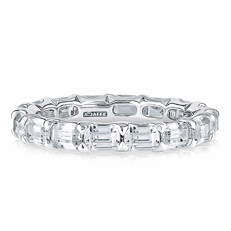 A. Jaffe Emerald Diamond Eternity Ring in White Gold Style Match Simple Edge