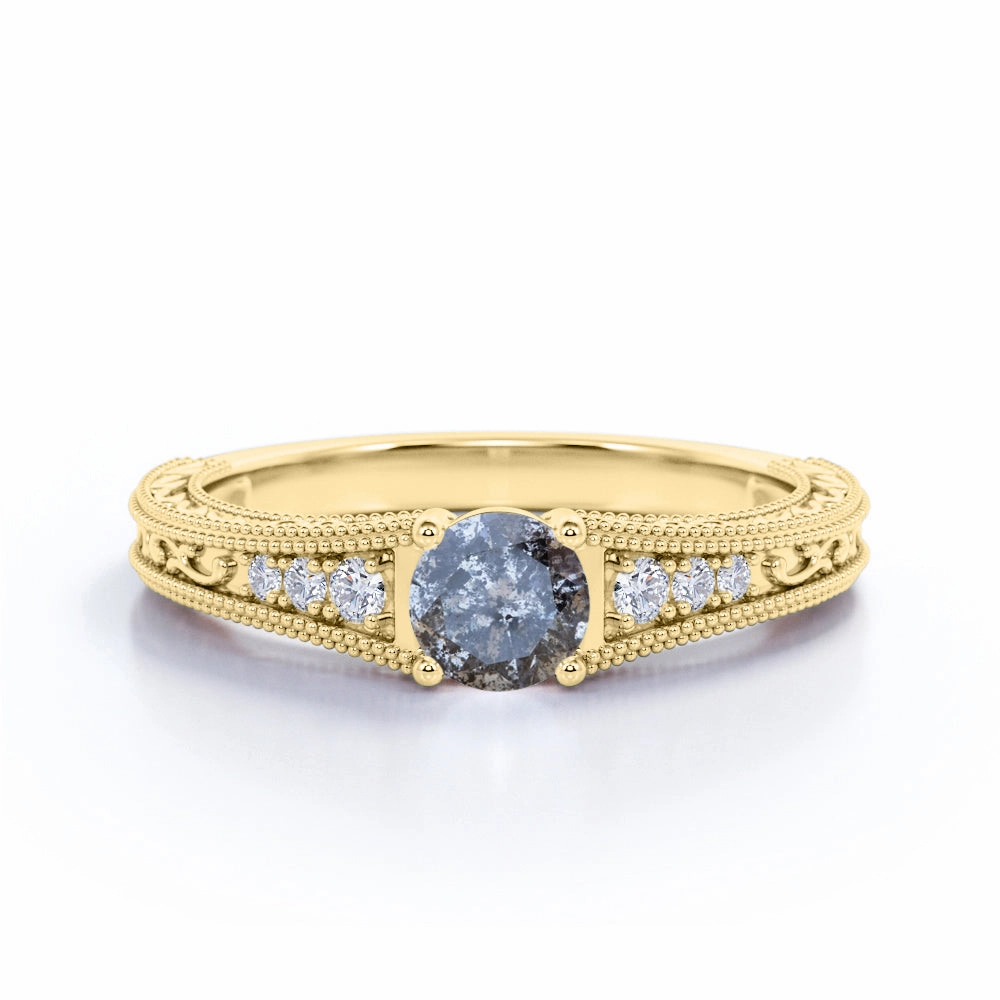 Affordable Expression Clean Accent Edwardian 0.60 Ct Round Salt and Pepper Diamond Engagement Ring