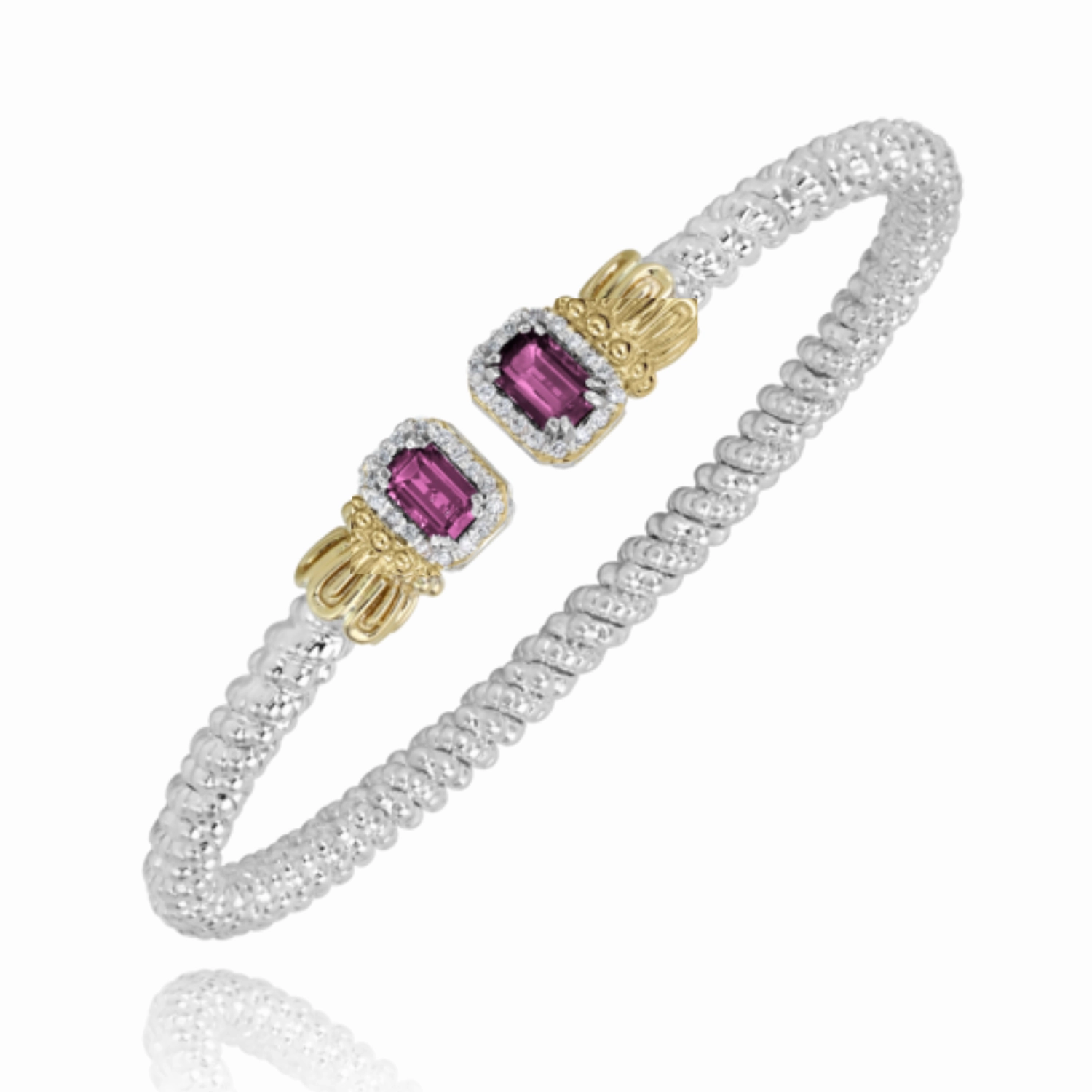 Refined Sparkle Special Occasion 14K Yellow Gold and Sterling Silver Diamond Rhodalite Garnet Bangle Bracelet