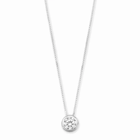 Modern Style Floating Cubic Zirconia Bezel Slide Necklace Sterling Silver, 16-in
