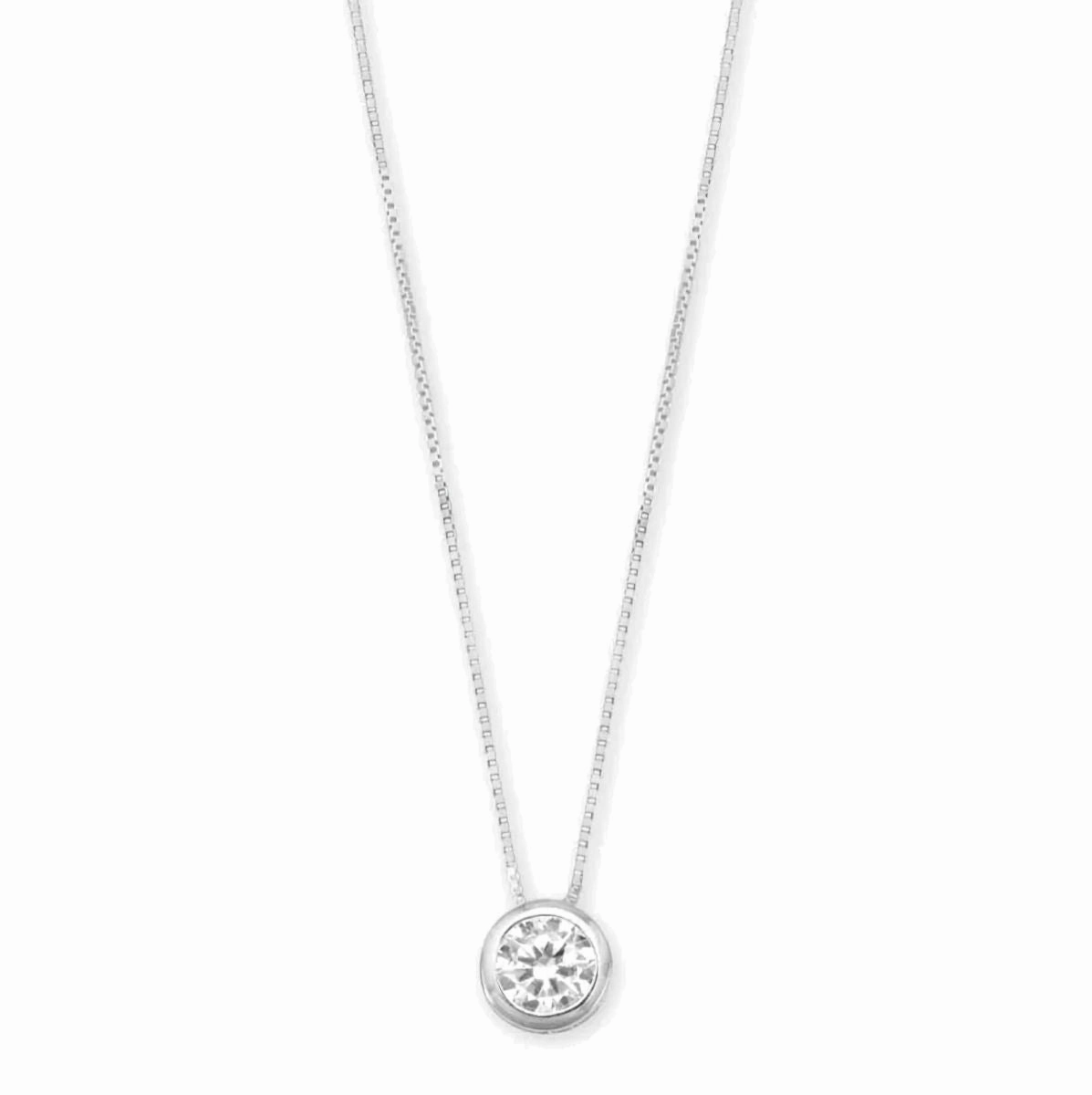Modern Style Floating Cubic Zirconia Bezel Slide Necklace Sterling Silver, 16-in