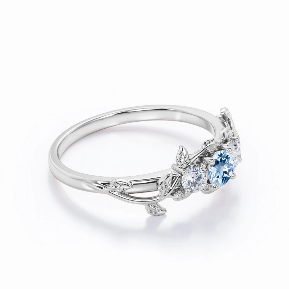 Tough Build 1 ct Round Aquamarine Nature Inspired Engagement Ring