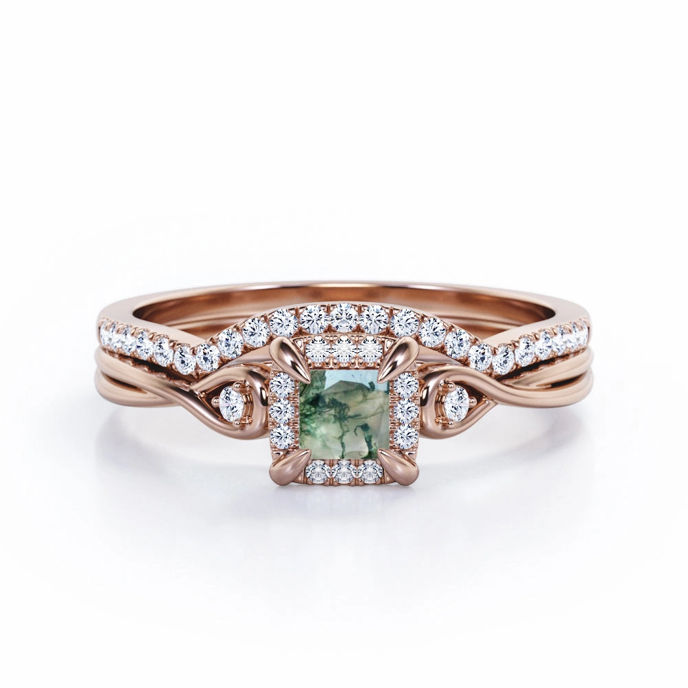 Dainty Glow Infinity 0.85 TCW Princess Moss Agate Split Shank Bridal Set