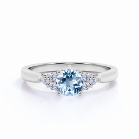 1.10 ct Round Aquamarine 7 Stone Solitare Engagement Ring Versatile Present Robust design