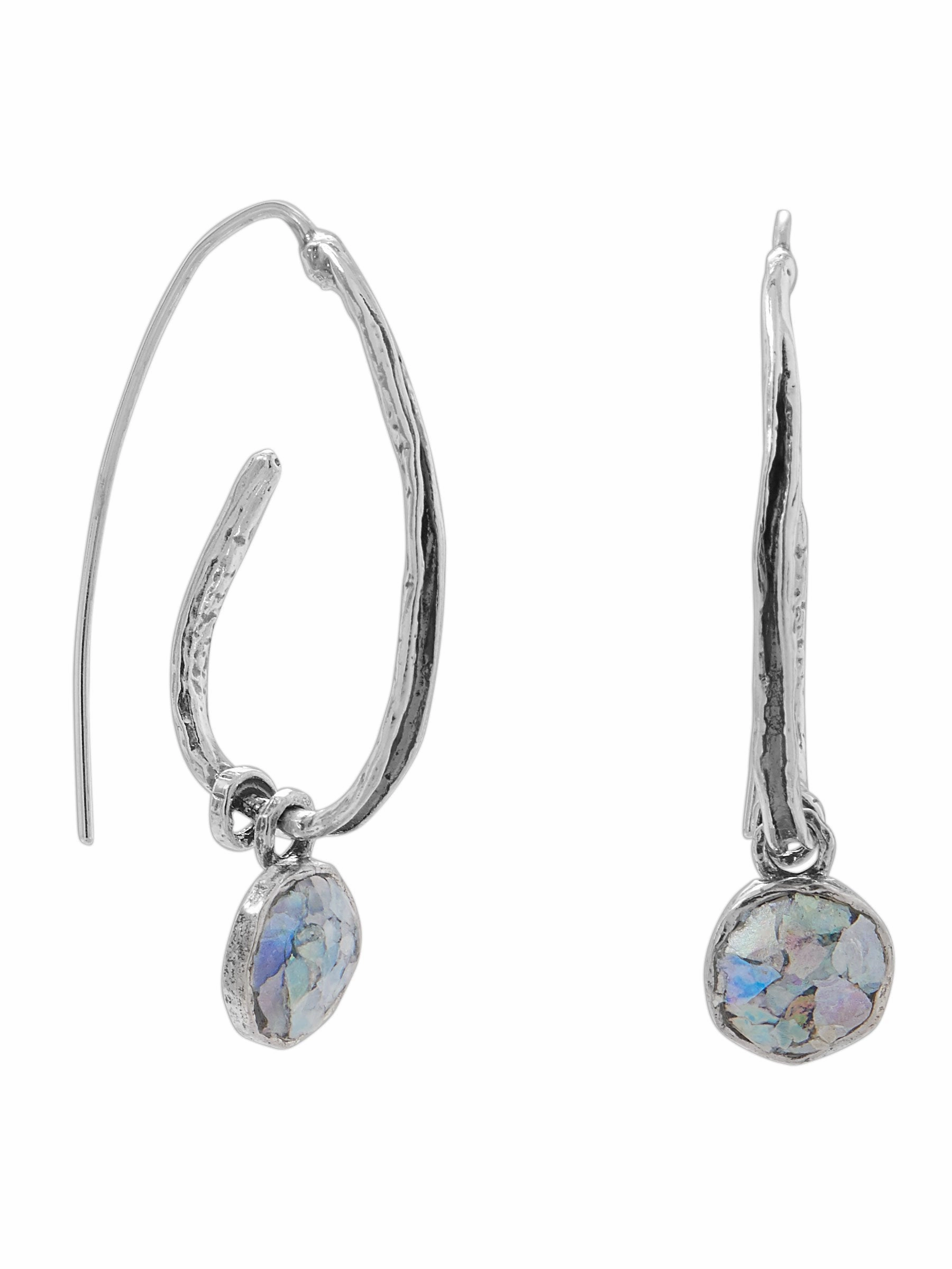 Ancient Roman Glass Earrings Organic Coil Hoop Handcrafted Sterling Silver Miniature Trinket