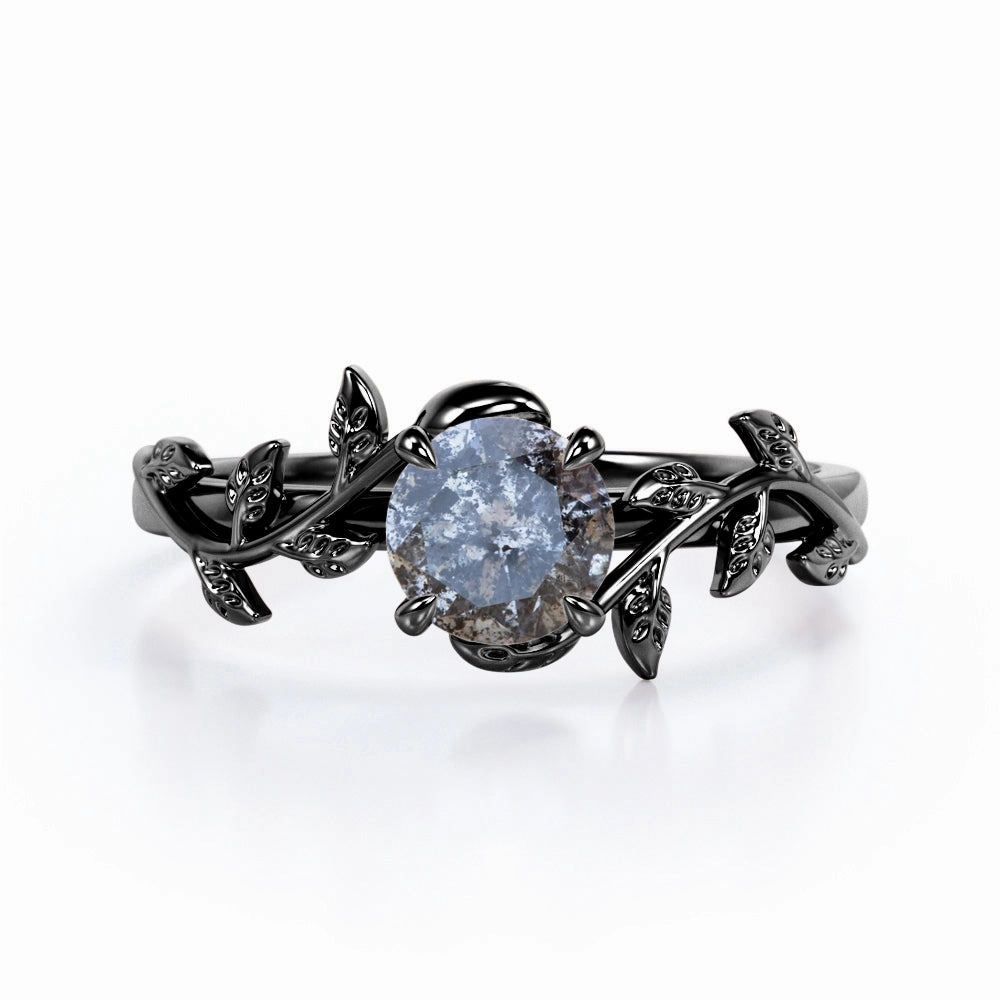 Wonderful Product Superior Item Solitaire 0.50 Carat Round Cut Genuine Icy Dark Grey Salt and Pepper Diamond Nature Inspired Engagement Ring In White Gold.