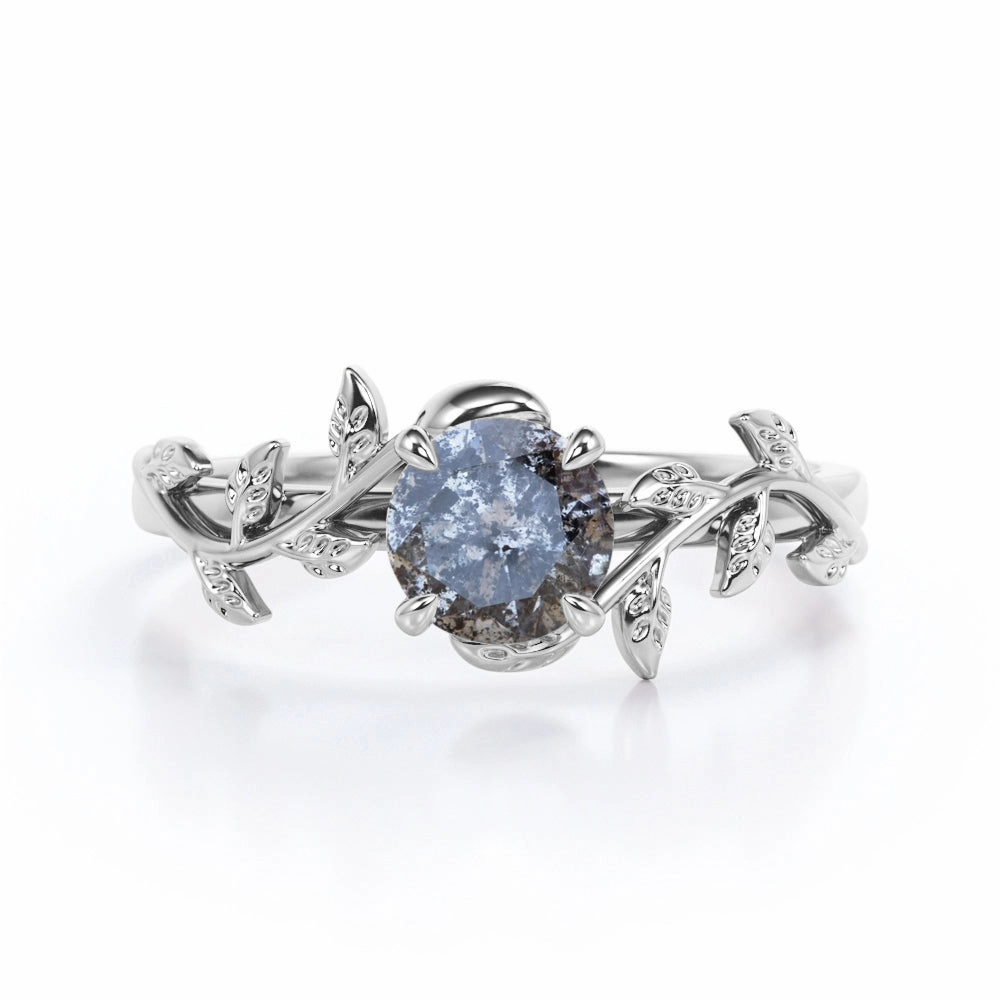 Convenient Look Solitaire 0.50 Carat Round Cut Genuine Icy Dark Grey Salt and Pepper Diamond Nature Inspired Engagement Ring In White Gold.