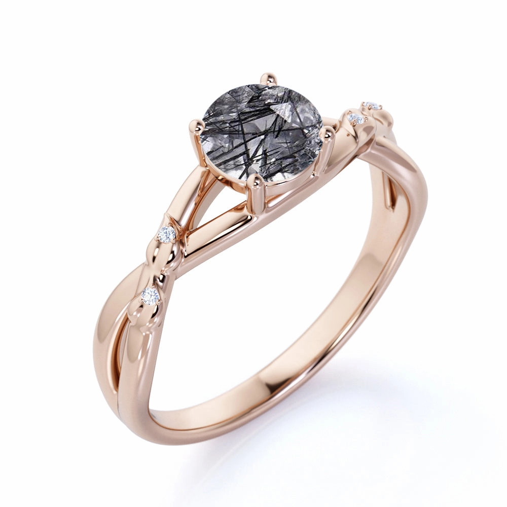 Millennium Style Eternal Expression Vintage 1.15 ct Round Black Rutilated Quartz Infinity Engagement Ring