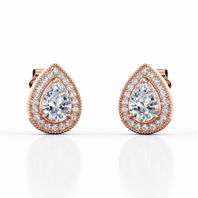 Surface Prong Pave 0.85 CT TDW Pear Shape Diamond 3 Prong Antique Stud Earrings in White Gold Classic Ornament Gorgeous Element