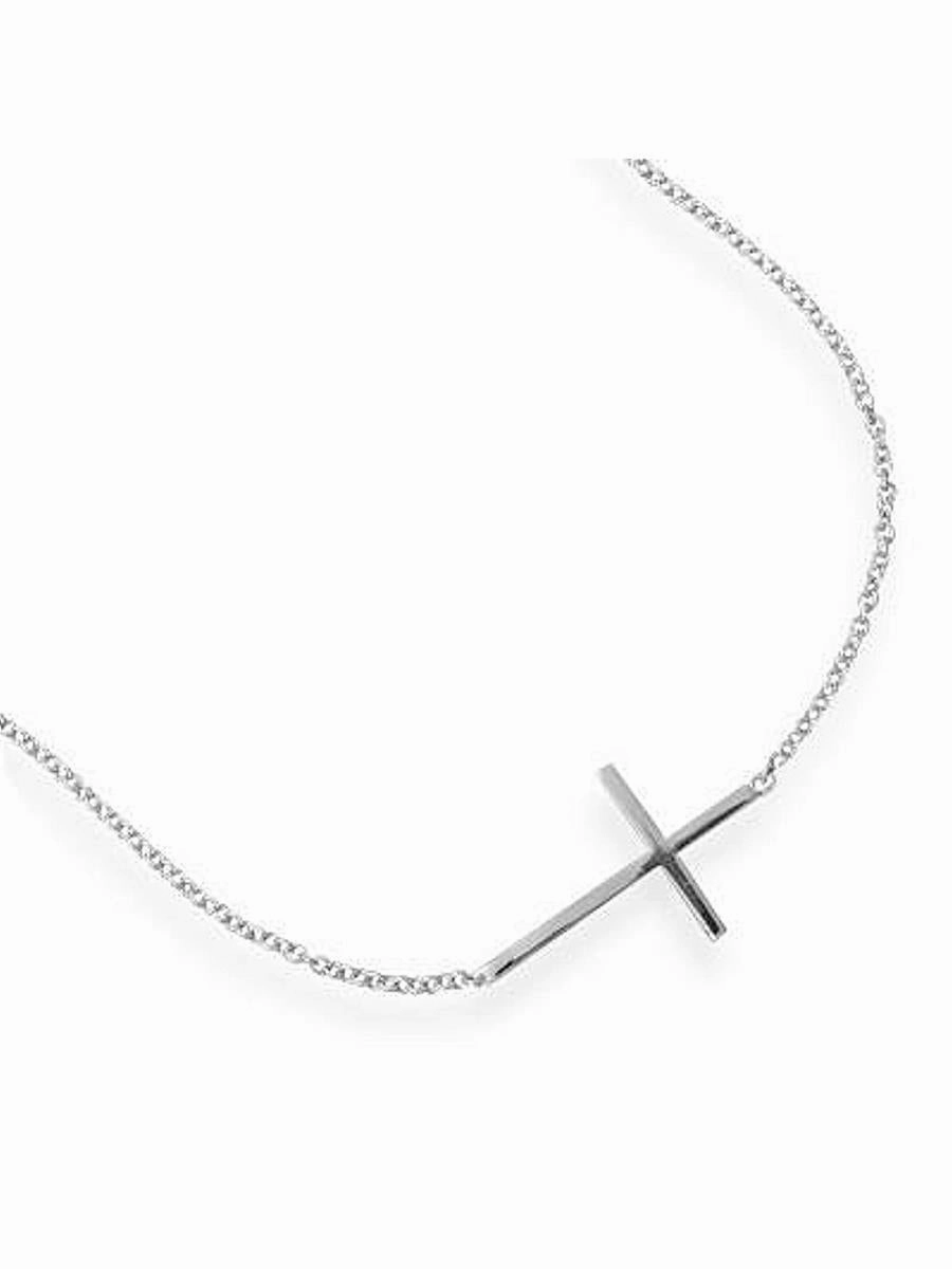 Designed To Fit Exclusive Biography Side Set Cross Bracelet Rhodium on Sterling Silver Nontarnish, Adjustable Length