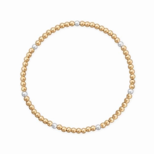 Newly Designed Yellow Gold-filled 3mm Bead Stretch Bracelet with Sterling Silver Accents Made in the USA