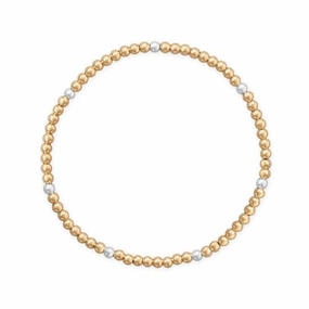 Newly Designed Yellow Gold-filled 3mm Bead Stretch Bracelet with Sterling Silver Accents Made in the USA