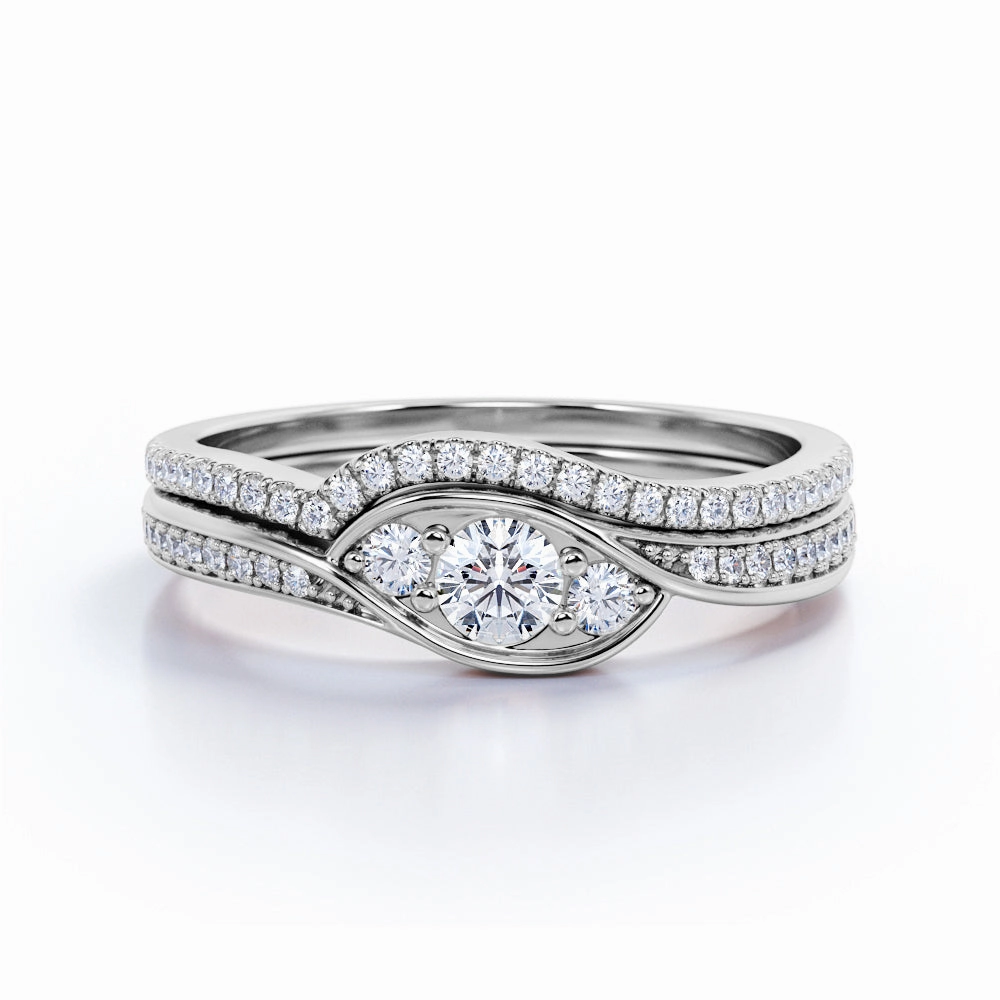 Autumn Collection Swirl Trilogy 1.5 CT TDW Round Cut Diamond Channel Setting Wedding Set - Bridal Set