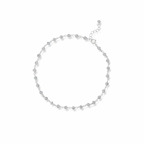 Minimalist Style Final Chapter Genuine Rainbow Moonstone Bead Anklet Adjustable Sterling Silver