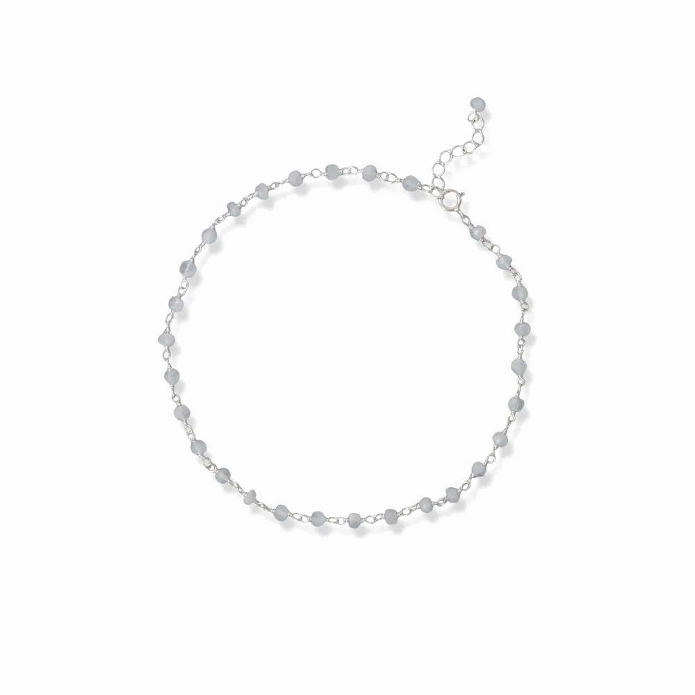 Minimalist Style Final Chapter Genuine Rainbow Moonstone Bead Anklet Adjustable Sterling Silver