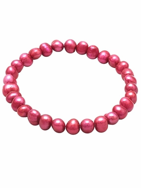 Light Red Dyed Cultured Freshwater Pearl Stretch Bracelet Consistent Fusions
