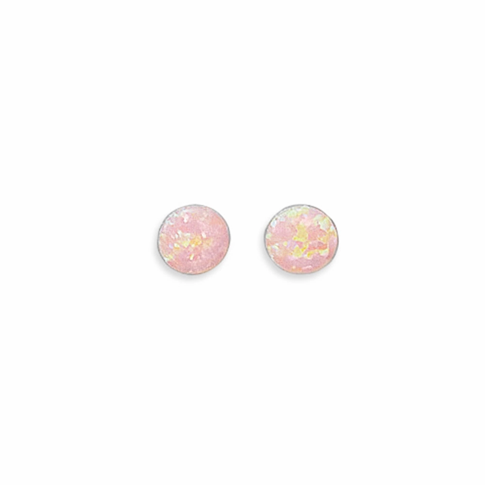 Matte Accent Modernist Accessory Synthetic Pink Opal Stud Earrings 7mm Sterling Silver