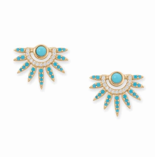 Corporate Item Synthetic Turquoise and Cubic Zirconia Sun Spike Stud Earrings Gold-plated Silver