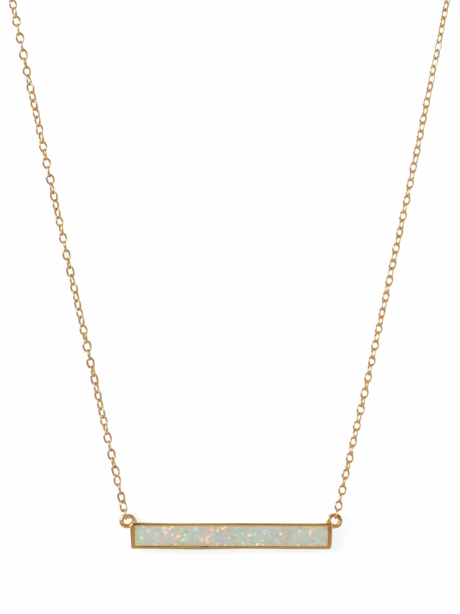 Synthetic White Opal Bar Necklace Gold-plated Sterling Silver Adjustable Elegant feature