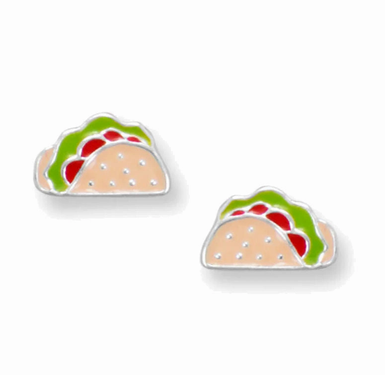 Taco Stud Earrings Sterling Silver with Enamel Color Summer Accessory