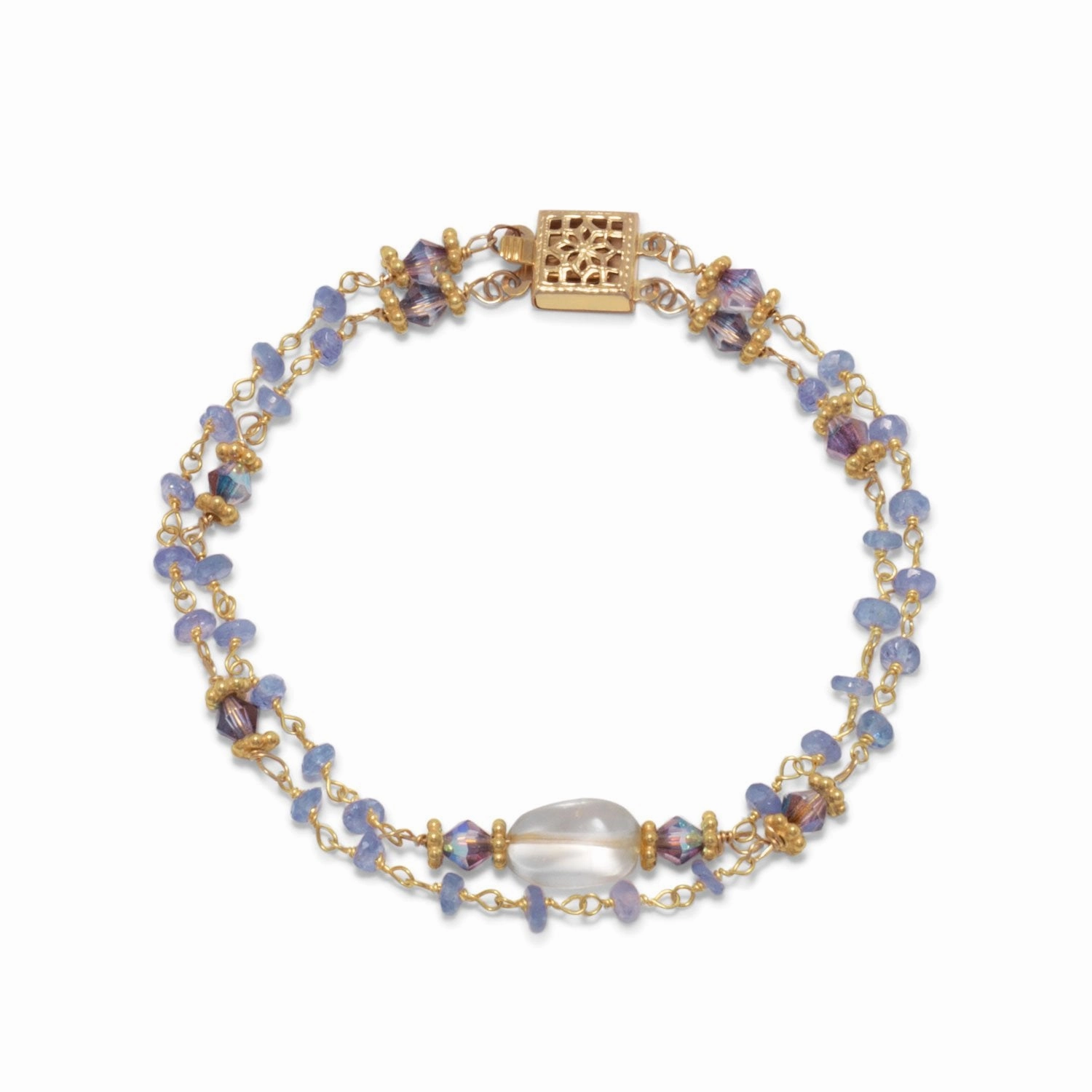 Tanzanite, Citrine and Crystal Two Strand Bracelet Gold on Sterling Silver Money Saver