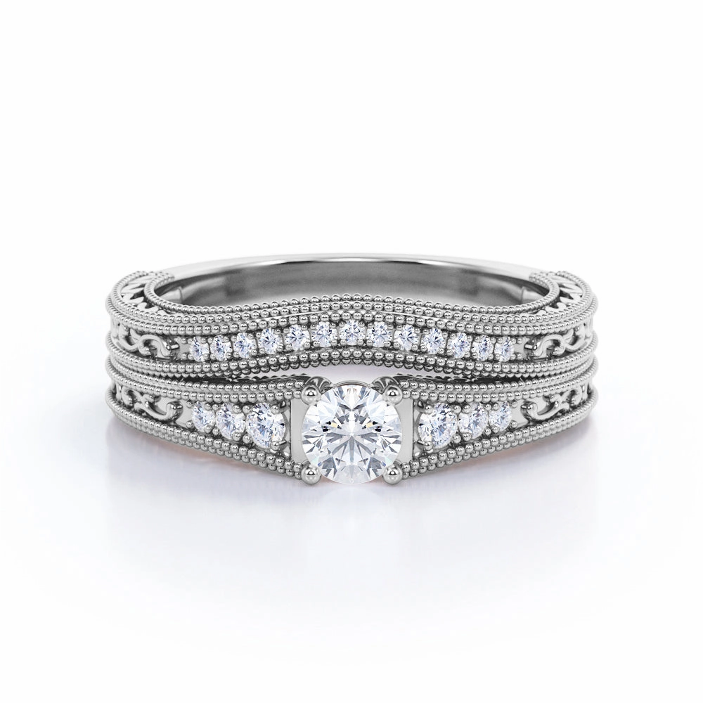 Tapered 0.50 Ct Round Cut Diamond Wedding Ring Set Elegant Present