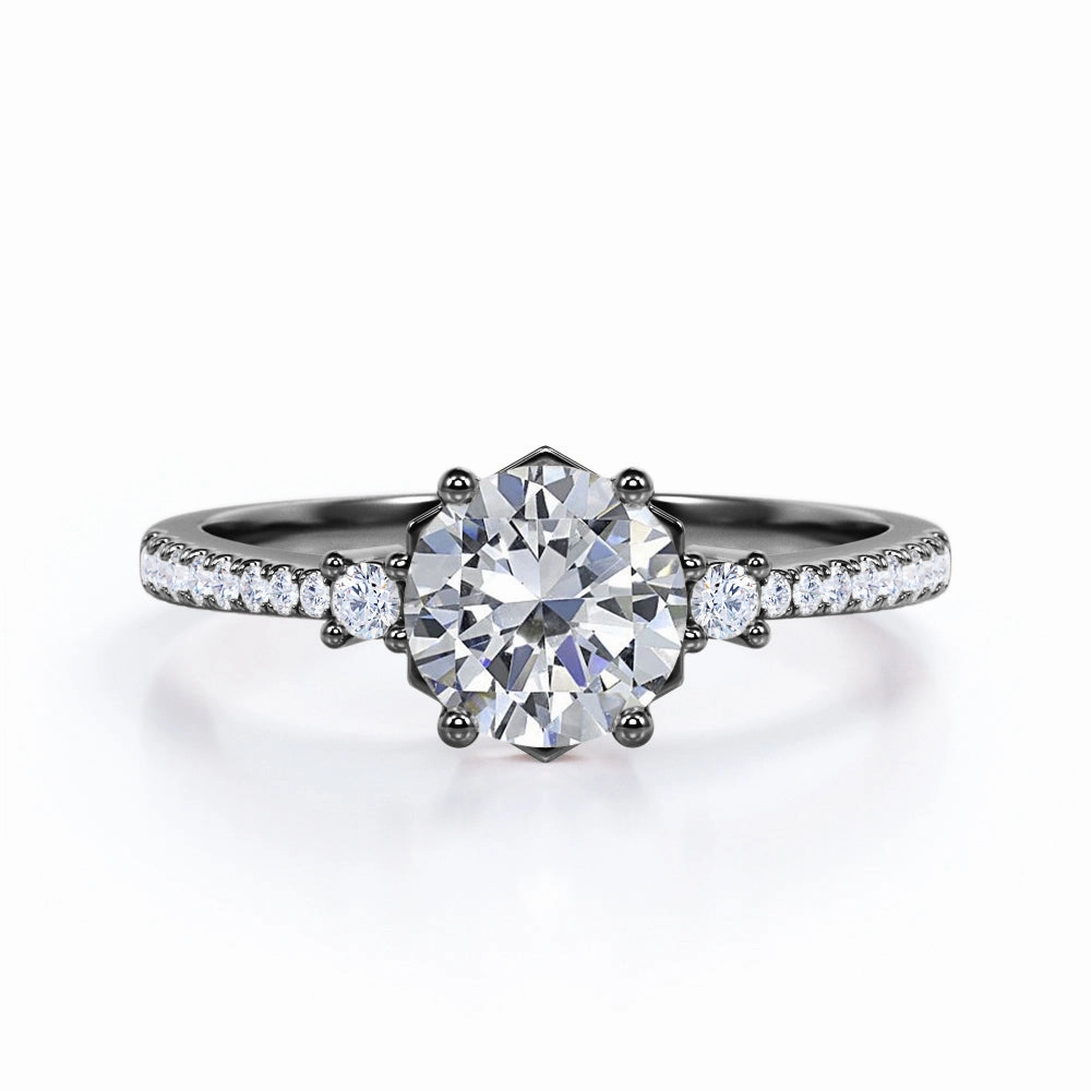 Artistic masterpiece Tapered 1.20 Carat Round Moissanite Engagement Ring