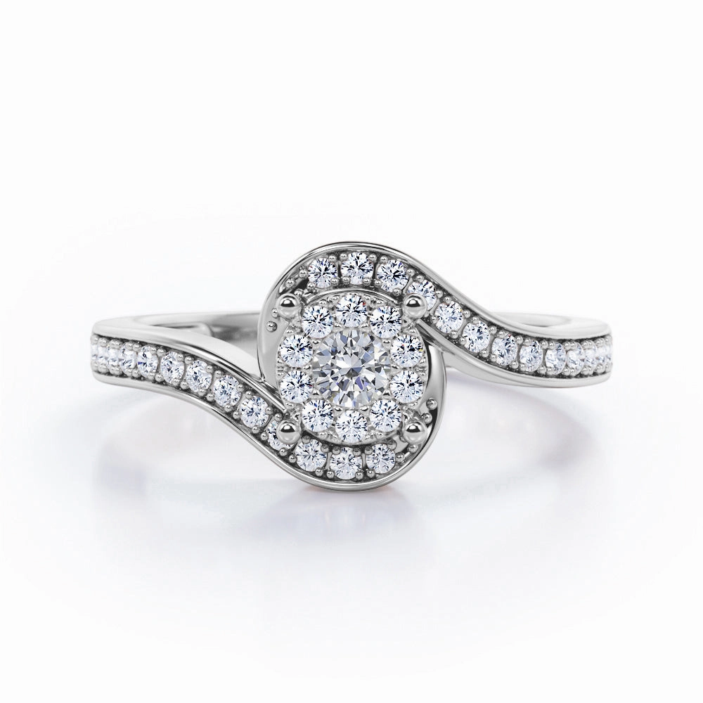 Flush Halo Design 0.5 TCW Round Cut Diamond Pave-Channel Tension Engagement Ring in 10K White Gold Exquisite Statement