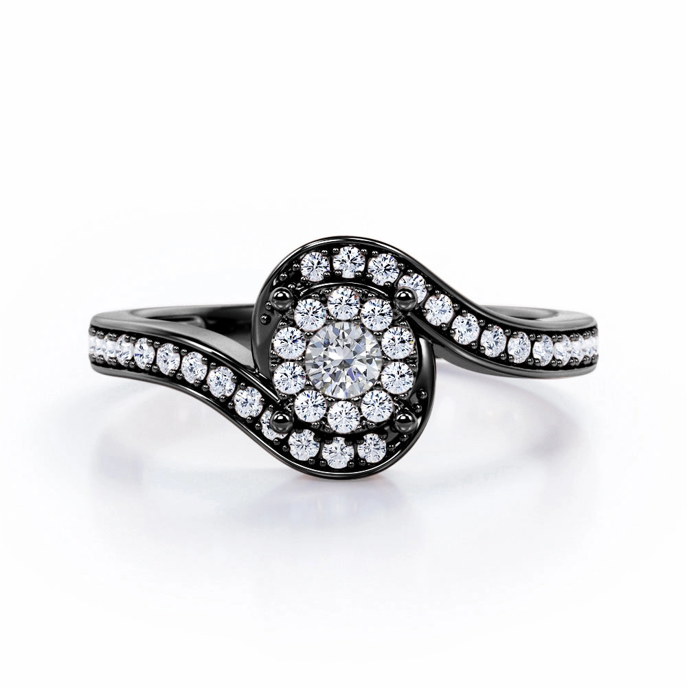 Flush Halo Design 0.5 TCW Round Cut Diamond Pave-Channel Tension Engagement Ring in 10K White Gold Baroque Influence Artistic Creation