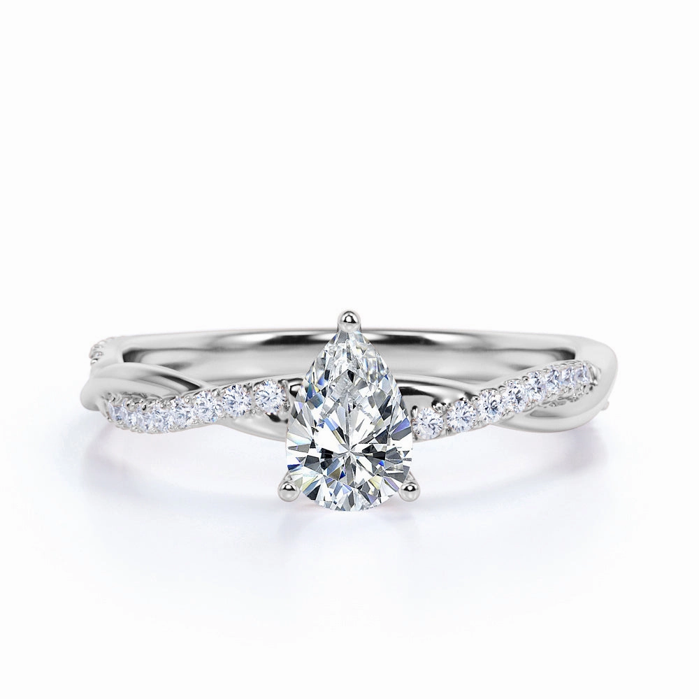 Teardrop 1.75 Carat Moissanite Infinity Engagement Ring Statement Piece Budget Jewelry