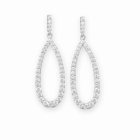 Teardrop Cubic Zirconia Dangle Earrings Rhodium on Sterling - Nontarnish Delicate Piece