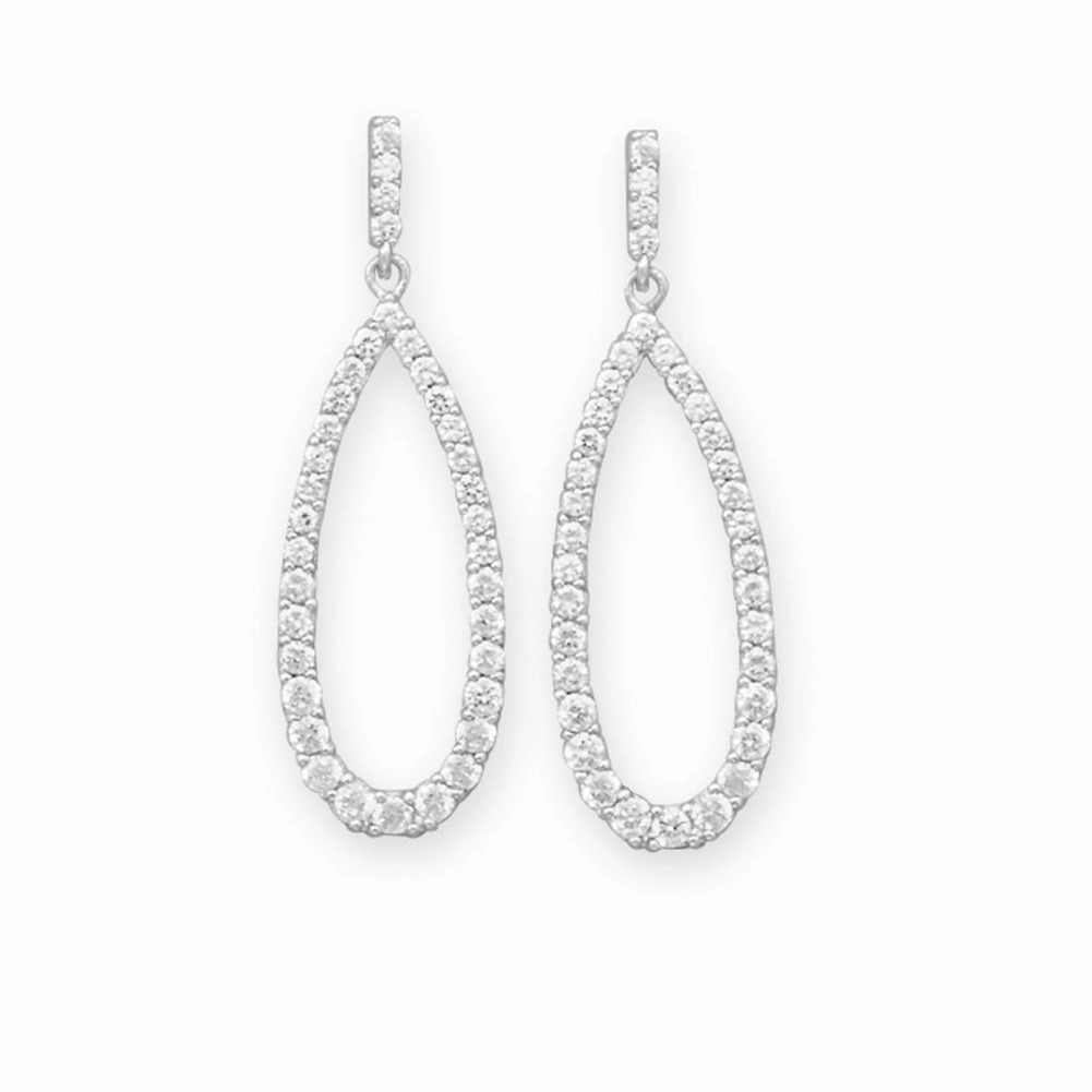 Teardrop Cubic Zirconia Dangle Earrings Rhodium on Sterling - Nontarnish Delicate Piece