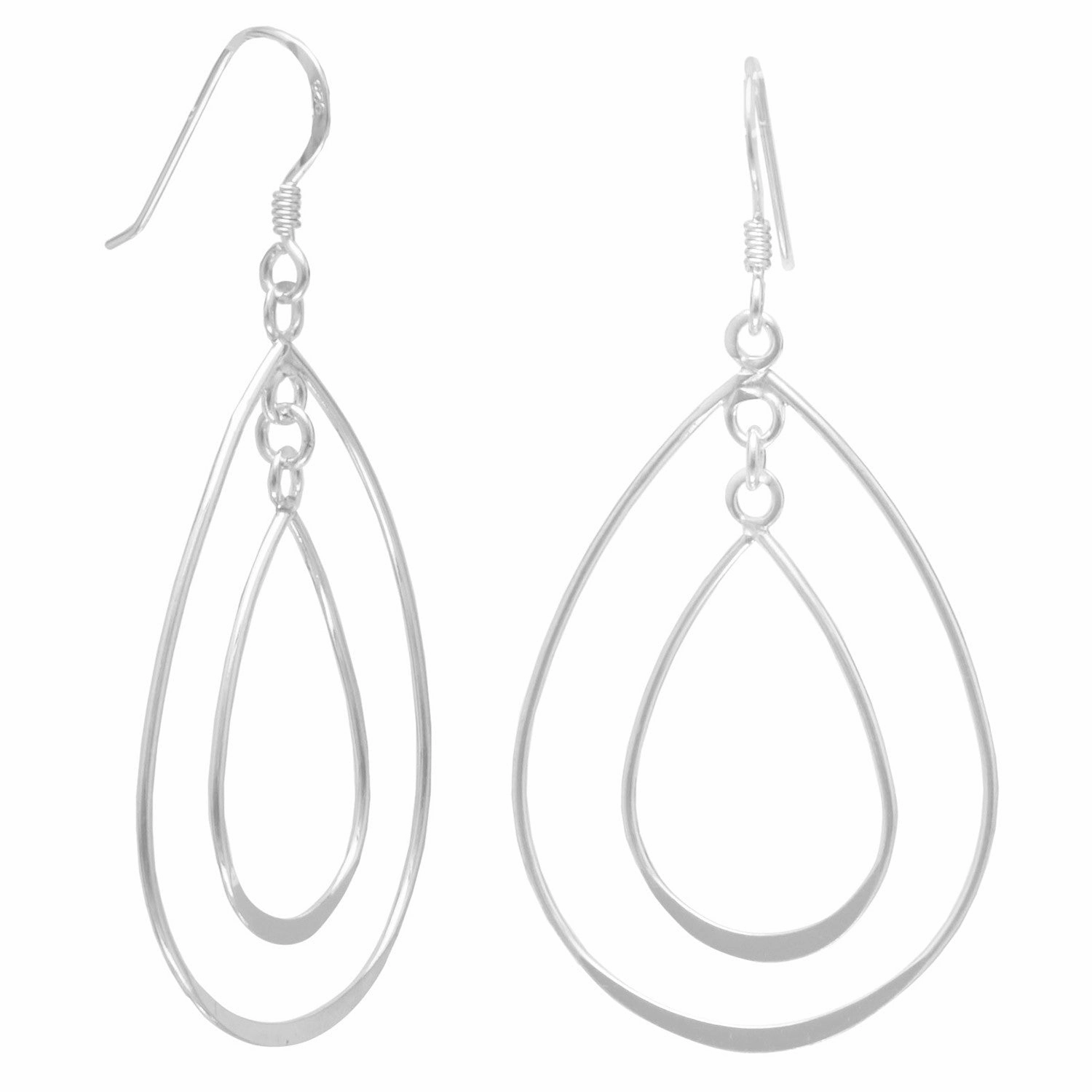 Teardrop Shape Double Dangle Sterling Silver Earrings Radiant Style Ornate Item