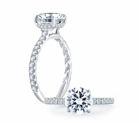 Radiant Gems A. JAFFE Round Side Stone Diamond Engagement Ring Setting in 14K White Gold (0.43ctw)