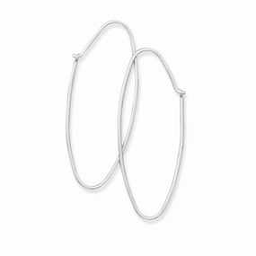 Retro Trinket Thin Wire Hoop Earrings Polished Oval Shape Sterling Silver