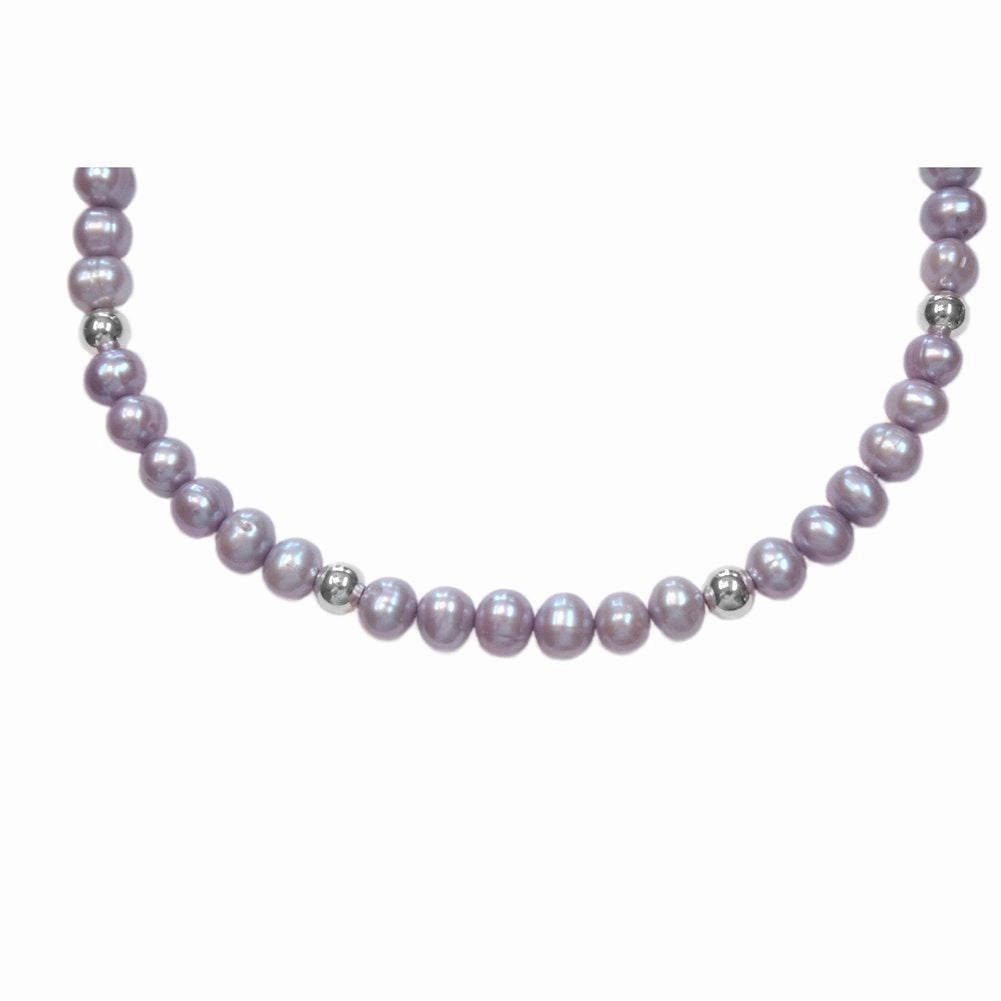 9mm Dyed Cultured Freshwater Pearl Necklace Lavender and Fine Silver Plate youth choice Exclusive Appeal