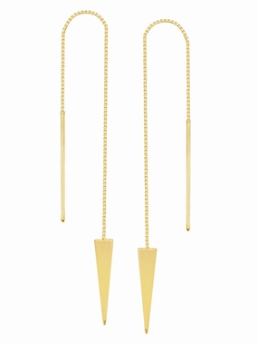 Graceful Element Stylish Accessory Threader Earrings 14K Yellow Gold Polished Solid Triangle and Bar with Box Chain