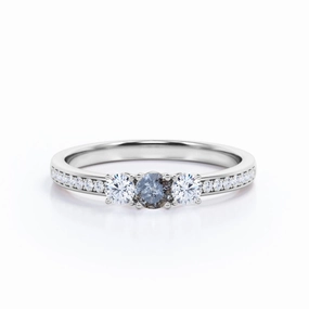 Three Stone 0.55 Ct Round Salt and Pepper Diamond Engagement Ring Affordable Piece