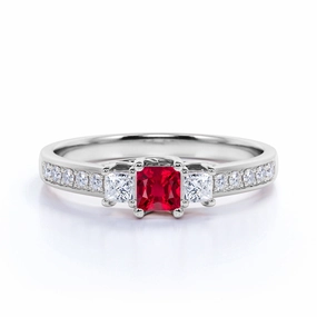 Three Stone 0.75 ct Princess Lab-Created Ruby Engagement Ring Special Accent