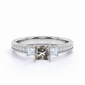 Durable Article Handcrafted Expression Three Stone 1.25 Ct Princess Salt and Pepper Diamond Engagement Ring