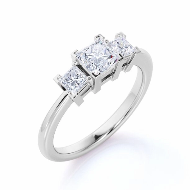 Exquisite Jewelry Three Stone 1 Carat Princess Cut Moissanite Engagement Ring