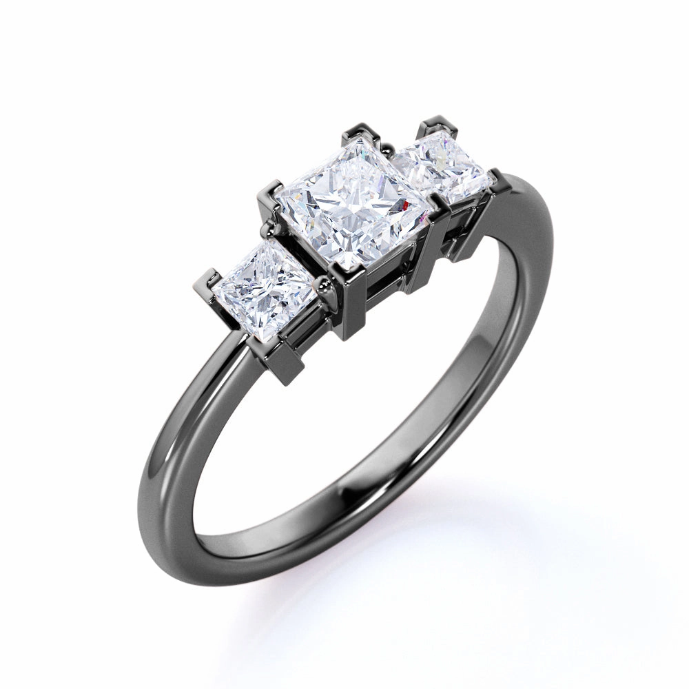 Unique Memento Chic Accessory Three Stone 1 Carat Princess Cut Moissanite Engagement Ring